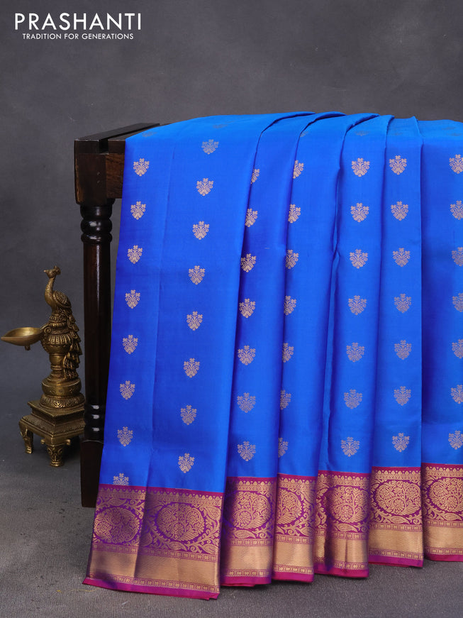 Pure soft silk saree cs blue and purple with allover zari woven buttas and zari woven border