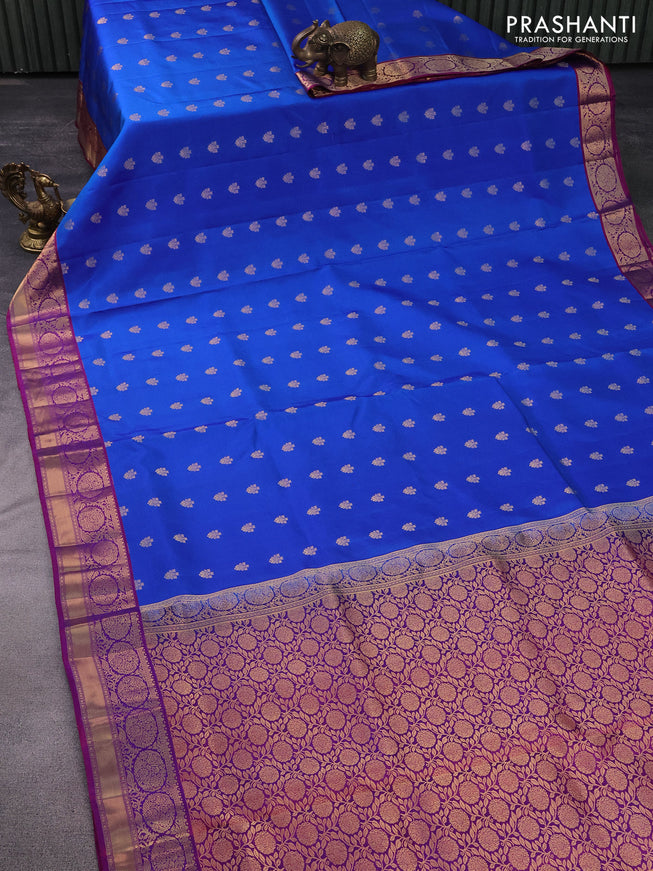 Pure soft silk saree cs blue and purple with allover zari woven buttas and zari woven border