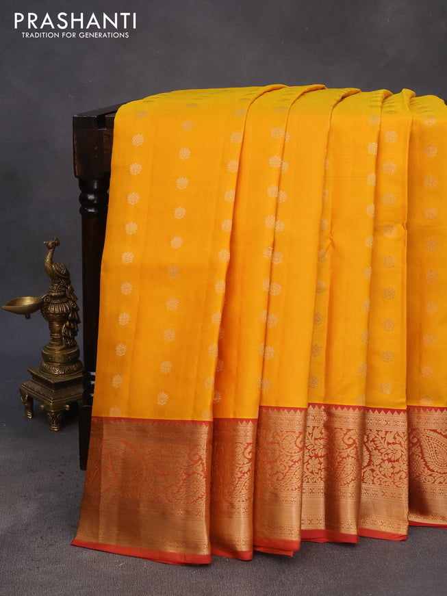 Pure soft silk saree mango yellow and dual shade of maroon with allover zari woven buttas and zari woven border