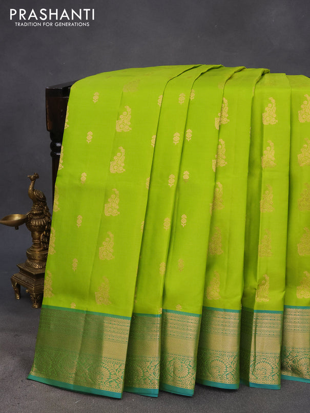 Pure soft silk saree light green and dual shade of blue with allover zari woven buttas and zari woven border