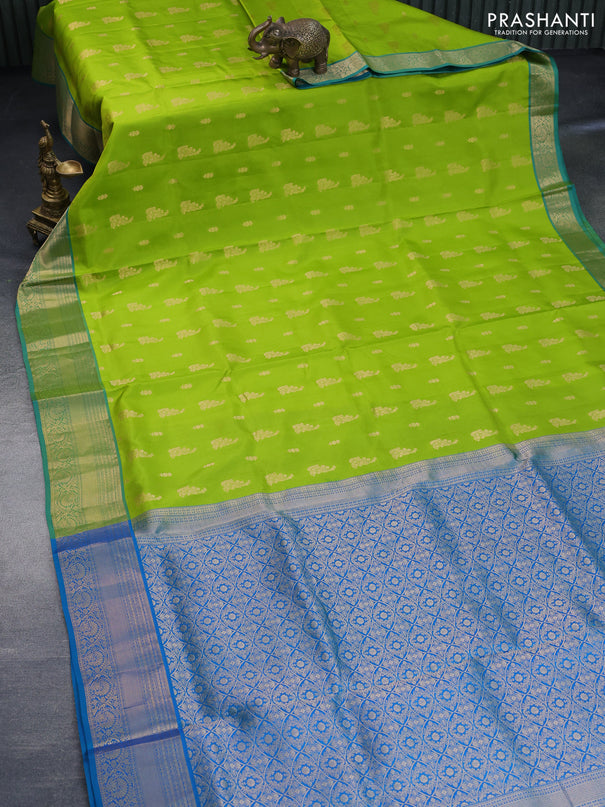 Pure soft silk saree light green and dual shade of blue with allover zari woven buttas and zari woven border