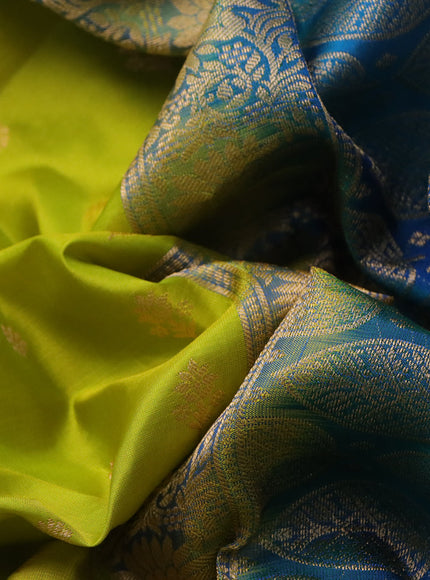 Pure soft silk saree lime green and dual shade of blue with allover zari woven buttas and zari woven border