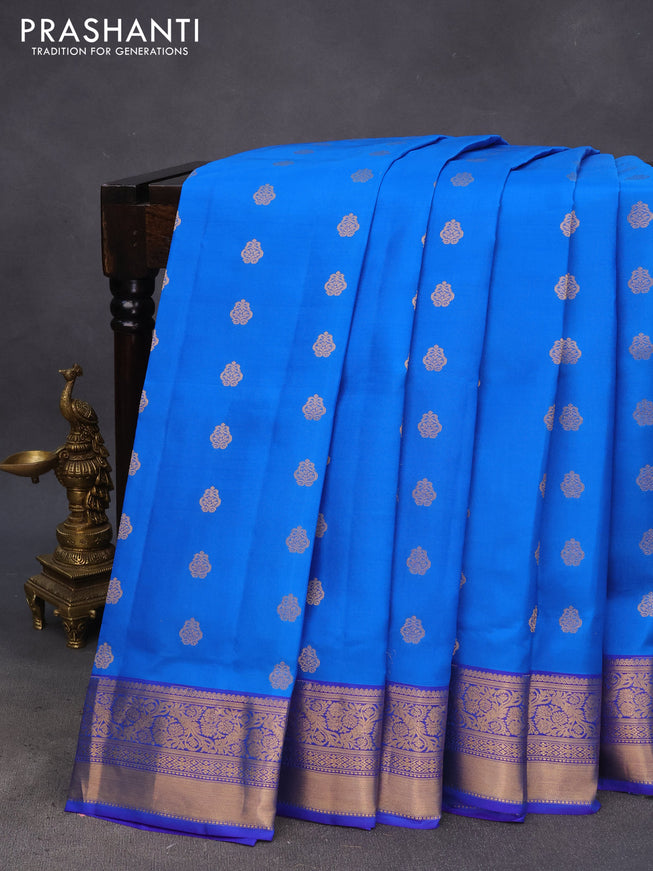 Pure soft silk saree cs blue and blue with allover zari woven buttas and zari woven border