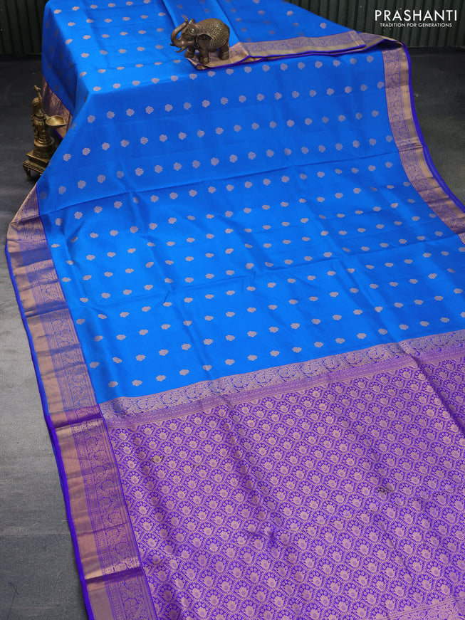 Pure soft silk saree cs blue and blue with allover zari woven buttas and zari woven border