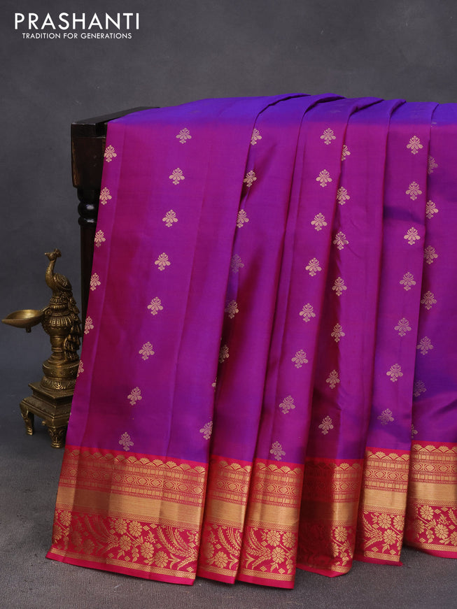 Pure soft silk saree purple and pink with allover zari woven buttas and zari woven border