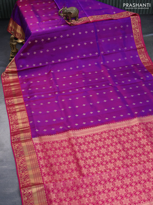 Pure soft silk saree purple and pink with allover zari woven buttas and zari woven border