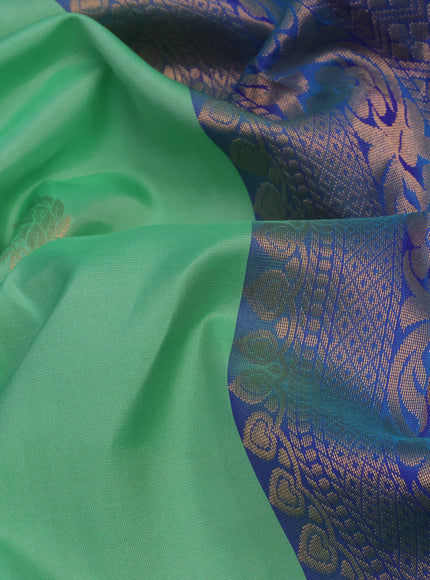 Pure kanchipuram silk saree pastel green and blue with zari woven buttas and simple border - aari work blouse