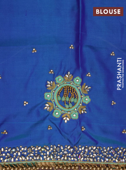 Pure kanchipuram silk saree pastel green and blue with zari woven buttas and simple border - aari work blouse