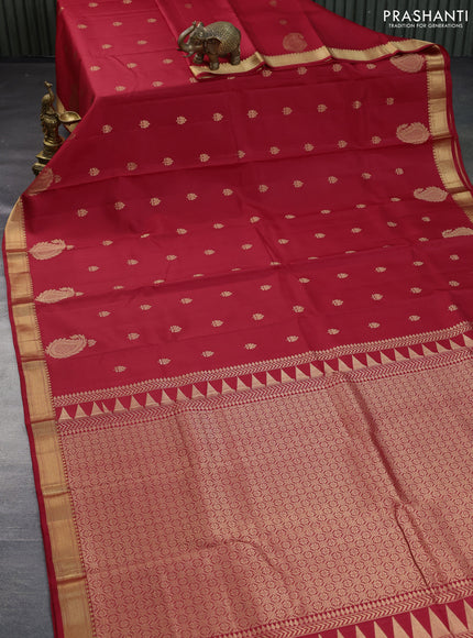 Pure kanchipuram silk saree kumkum red with zari woven buttas and zari woven border - aari work blouse