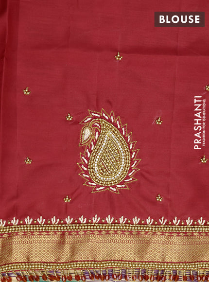 Pure kanchipuram silk saree kumkum red with zari woven buttas and zari woven border - aari work blouse