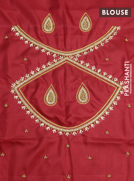 Pure kanchipuram silk saree kumkum red with zari woven buttas and zari woven border - aari work blouse