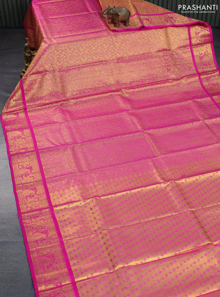 Pure kanchipuram tissue silk saree gold and pink with allover zari woven brocade weaves and rich zari woven border - aari work blouse