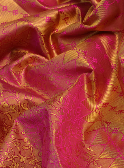 Pure kanchipuram tissue silk saree gold and pink with allover zari woven brocade weaves and rich zari woven border - aari work blouse