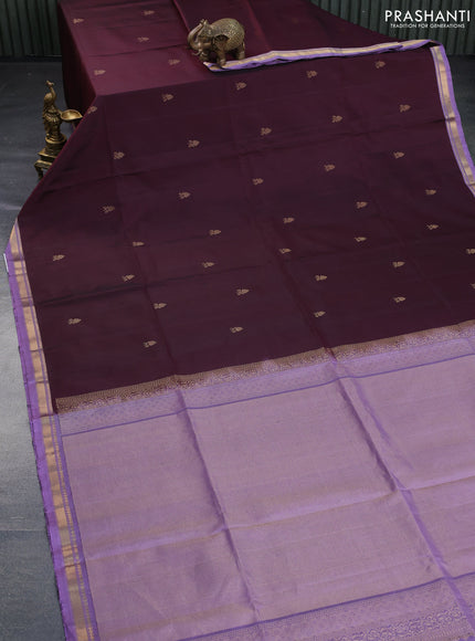 Pure kanchipuram silk saree deep maroon and pastel violet with zari woven buttas and zari woven border - aari work blouse