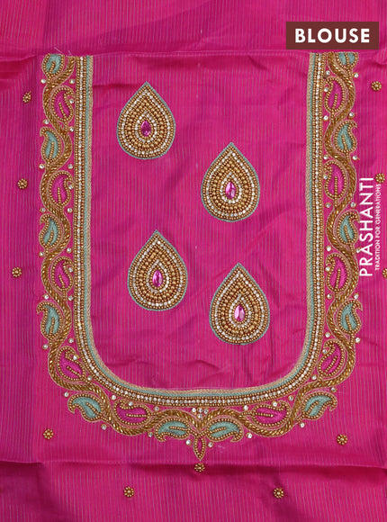 Pure kanchipuram silk saree pastel green and pink with allover zari weaves & buttas and rich zari woven border - aari work blouse