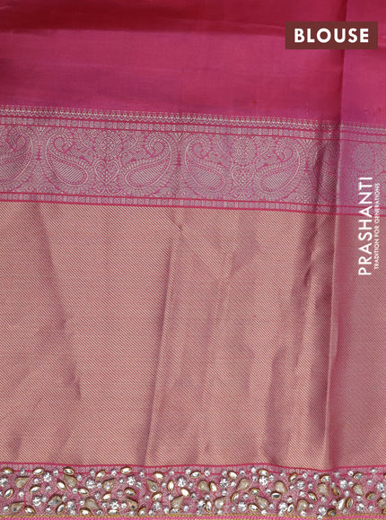 Pure kanchipuram silk saree pastel pink shade with zari woven buttas and long rich zari woven border - aari work blouse