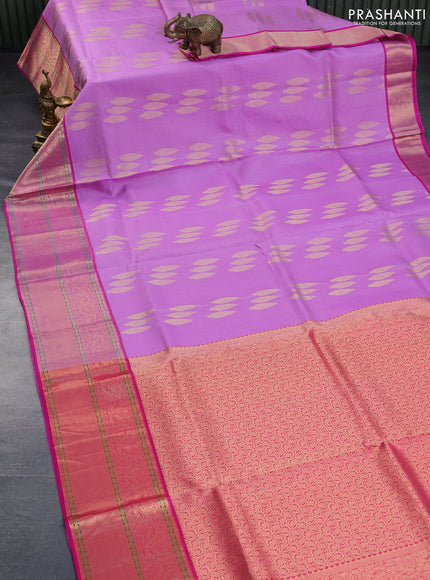 Pure kanchipuram silk saree lavender and pink with allover zari weaves & buttas and rich zari woven border - aari work blouse