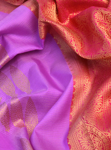 Pure kanchipuram silk saree lavender and pink with allover zari weaves & buttas and rich zari woven border - aari work blouse