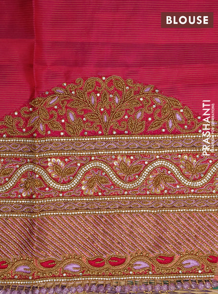 Pure kanchipuram silk saree lavender and pink with allover zari weaves & buttas and rich zari woven border - aari work blouse