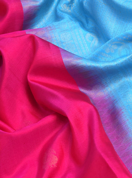 Pure kanchipuram silk saree pink and light blue with zari woven buttas and zari woven border - aari work blouse