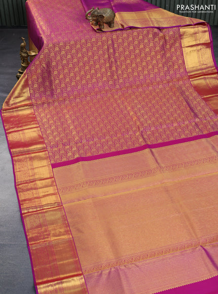 Pure kanchipuram silk saree purple with allover zari woven brocade weaves and rich zari woven border - aari work blouse