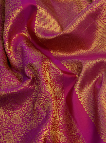 Pure kanchipuram silk saree purple with allover zari woven brocade weaves and rich zari woven border - aari work blouse