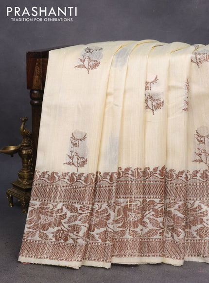 Banarasi raw silk saree cream and red with thread & zari woven buttas and woven border