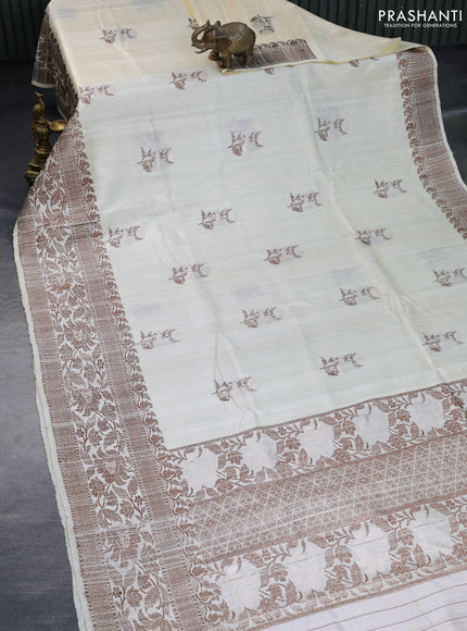 Banarasi raw silk saree cream and red with thread & zari woven buttas and woven border