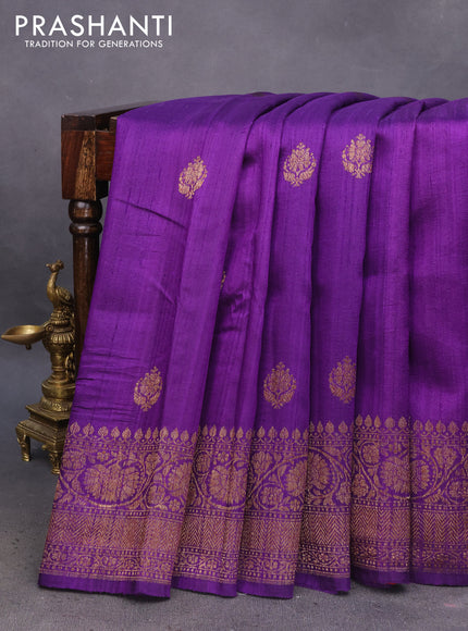 Banarasi raw silk saree violet with thread & zari woven buttas and woven border