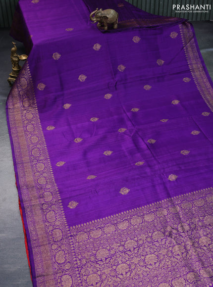 Banarasi raw silk saree violet with thread & zari woven buttas and woven border