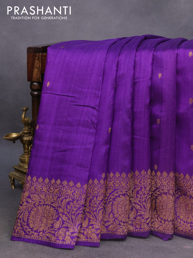 Banarasi raw silk saree violet with thread & zari woven buttas and woven border