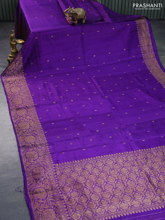 Banarasi raw silk saree violet with thread & zari woven buttas and woven border