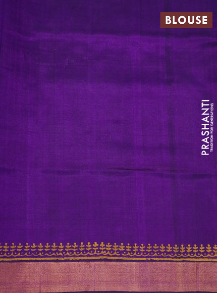 Silk cotton block printed saree violet with allover prints and zari woven border