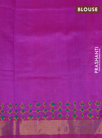 Silk cotton block printed saree purple with allover prints and zari woven border