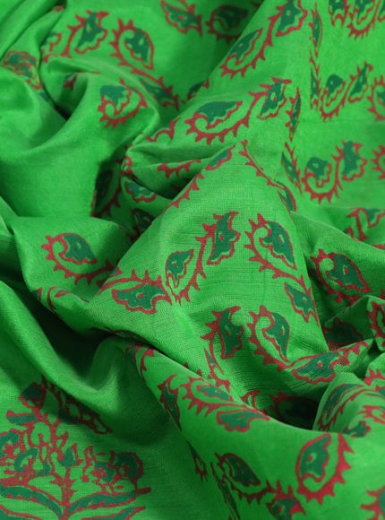 Silk cotton block printed saree green with floral butta prints and zari woven border