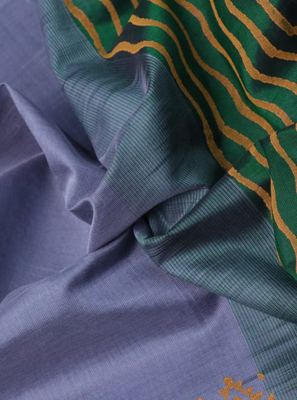 Silk cotton block printed saree grey and green with patola prints and zari woven printed border