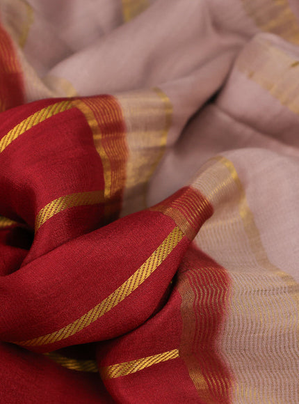 Pure mysore silk saree maroon and pastel brown shade with allover zari strips pattern and long rettapet zari kalamkari woven border