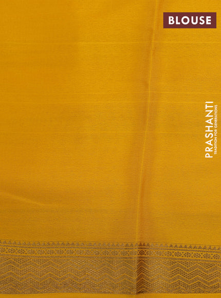 Pure mysore silk saree brown and yellow with allover pichwai prints and long zari woven border