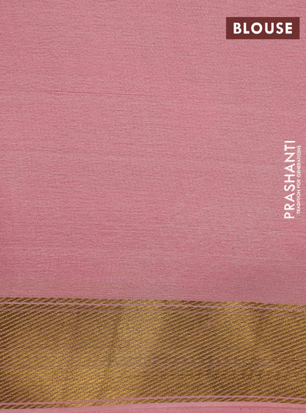 Pure mysore silk saree red and light pink with zari stripe pattern and long kalamkari digital printed border