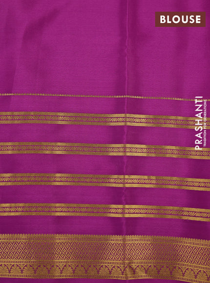 Pure mysore silk saree grey shade and purple with kalamkari digital prints and long zari woven border