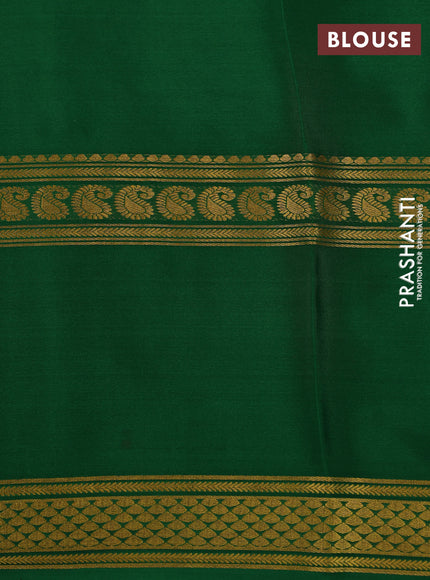 Pure mysore silk saree pale yellow and green with allover kalamkari digital prints and long rettapet zari woven border