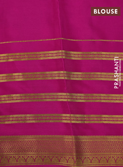 Pure mysore silk saree dark grey and pink with allover kalamkari digital prints and long zari woven border