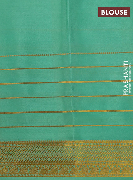 Pure mysore silk saree grey and teal green shade with allover digital prints and long zari woven border