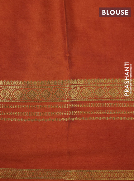 Pure mysore silk saree pastel shade and rustic orange with allover floral digital prints and rettapet zari woven border