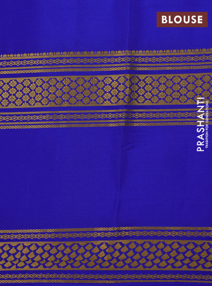 Pure mysore silk saree red shade and royal blue with allover kalamkari digital prints and long rettapet zari woven border