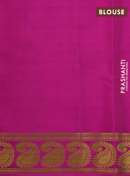 Pure mysore silk saree teal blue and pink with allover zari weaves & digital prints and long paisley zari woven border