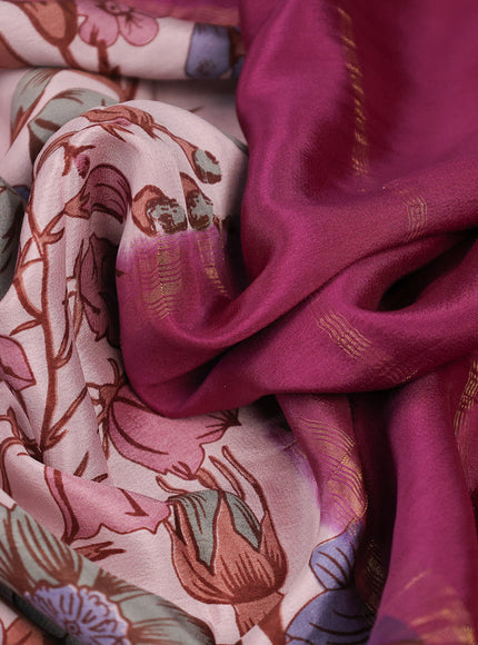 Pure mysore silk saree pastel peach shade and mauve pink with allover floral digital prints and rettapet zari woven border