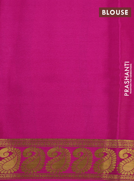 Pure mysore silk saree sap green and pink with allover zari weaves & digital prints and long paisley zari woven border