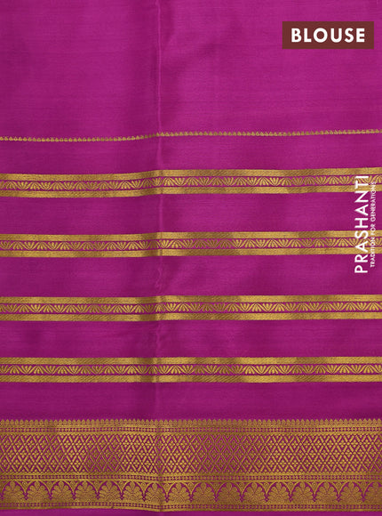 Pure mysore silk saree grey and purple with allover kalamkari digital prints and long zari woven border