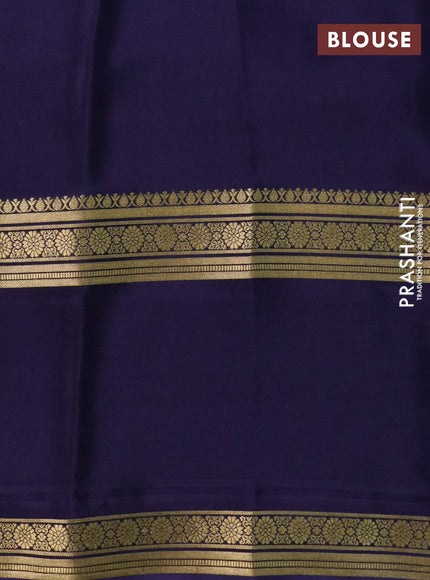 Pure mysore silk saree lavender shade and blue with allover kalamkari digital prints and long rettapet zari woven border